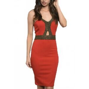 NEW KIMCINE metallic bodycon dress in red/black/gold